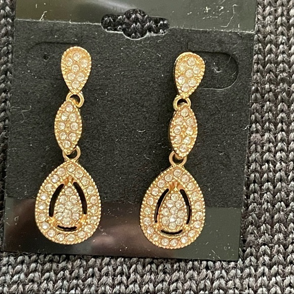 Gold Tone And Crystal Pear Shaped Drop Earrings - Picture 2 of 9